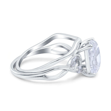 Two Piece Art Deco Emerald Cut Wedding Ring Simulated Cubic Zirconia 925 Sterling Silver